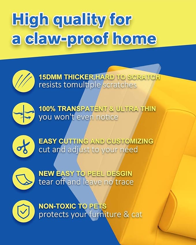 10 PCS Cat Scratch Furniture Protector for Leather, Couch Protector, Scratching Deterrent Strong Adhesion, Easy to Remove, No Residue (170in x12in)