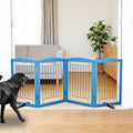ZJSF Freestanding Dog Fence Indoor, Foldable Dog Gate for Doorways, Stairs or Hallways, Sturdy Wood Extra Wide Pet Gate with Support Feet for The House, Blue, 24 "Height-4 Panels