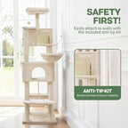 Simple Deluxe 66In Cat Tree for Indoor Cats, 6-Level Cat Tower with Sisal Scratching Posts, Enclosed Cat Condo & Hammock, Space-Saving Corner Design, Stable Wide Base for Multiple Kittens, Beige