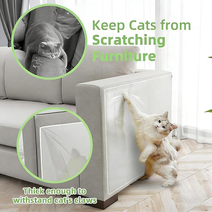 Anti Cat Scratch Furniture Protector, 190"x12" Pins cat Scratch Deterrent for Furniture,Self Adhesive Anti Pet Deterrent Sofa Cover Clear PET Protective Film