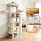 KAWHBET 68in Cat Tree,Cute Cat Tower Big Multi-Level Cat Tower for Large Cats with Removeable Cushion,Hammocks Sisal Scratching Posts,Condos,for to Play and Sleep Cat Tree for Indoor Cats (White)