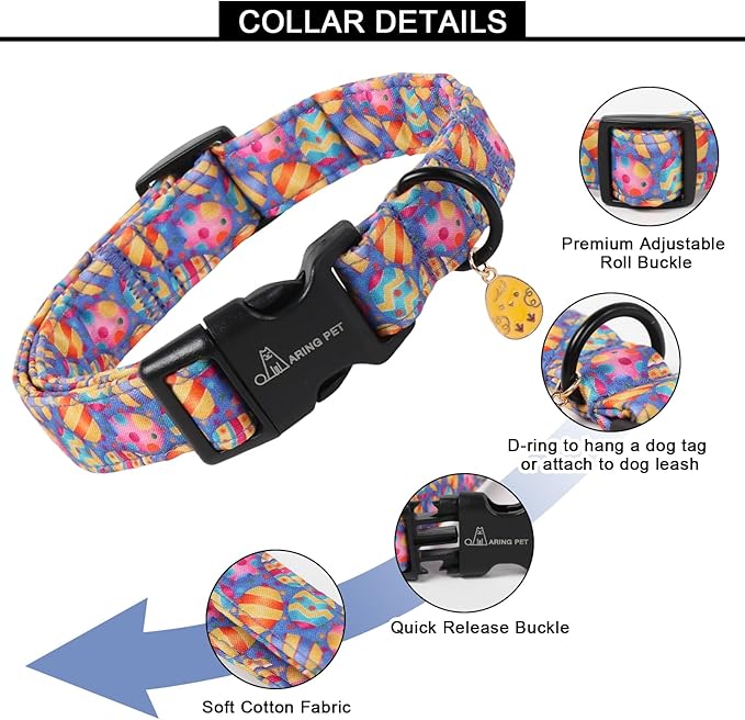 ARING PET Easter Dog Collar, Cute Purple Easter Eggs Boy Girl Doggy Collars with Quick Release Buckle for Puppy Small Medium Large Dogs-S