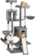 PawHut Flower Cat Tree, 69" Large Cat Tower for Indoor Kittens with 2 Spacious Condos, Sisal Scratching Posts, 2 Hanging Balls, Perches, Ramp, Bed, Dark Gray