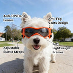 Dog Goggles Dog Sunglasses for Small Breed UV Protection Windproof with Adjustable Head Straps Chin Straps for Ride Car/Hiking Travel/On Beach-Orange