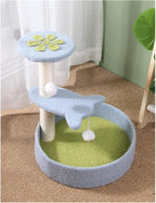 Cat Tree Cat Tower Two-color three-layer cat climbing frame avocado green light blue petals cat litter cat jumping platform cat claw double ball toy Cat Tree Condo Cat Tree Indoor Climbing ( Color : 1