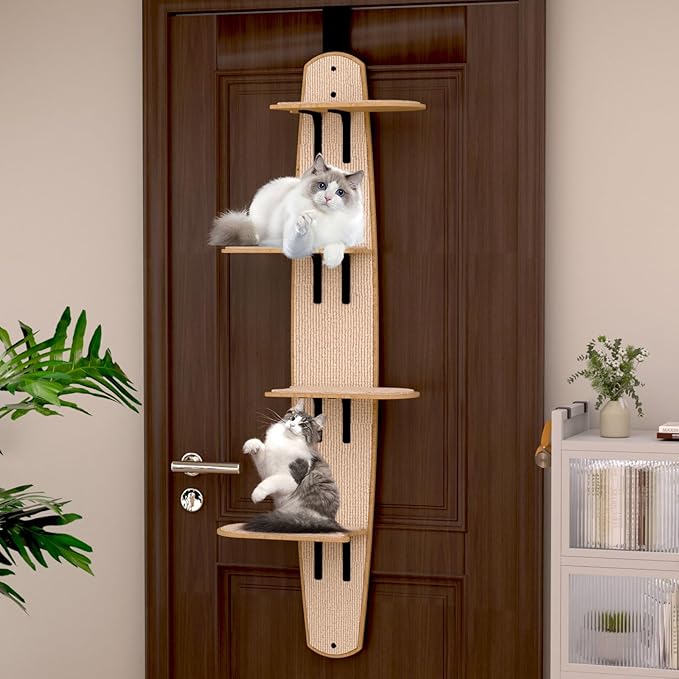 Door Hanging Cat Shelf, Multi Level Door Hanging Cat Tree, 4-Levels Over The Door Cat Tree, Vertical Space for Cats Door Hanging for Indoor Cats (1, Style)