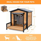 Large Indoor Outdoor Dog House,Wood Insulated Dog House,Weatherproof Outside Shelter with Elevated Floor,Easy to Assemble for Small Medium Large Dog(43.2" L x32.7 W x 31.8" H)