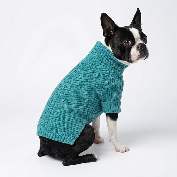 Fitwarm Knitted Dog Sweater - Thermal Winter Clothes for Small Dogs, Boy & Girl - Teal Blue, Small