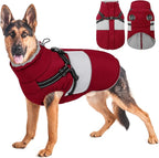KOESON Dog Coat, Warm Dog Winter Coat for Giant Breeds, Waterproof Dogs Jacket with Harness, Reflective Pet Fleece Lined Puffer Jacket, Turtleneck & Windproof Coats for Great Dane, Golden Retriever