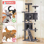 70in Cat Tree Cat Climbing Tower with Scratching Post, Cats House Perch Kitten Tree Condo Wood Playhouse, Pet Trees Tower for Indoor Cats, ASHY