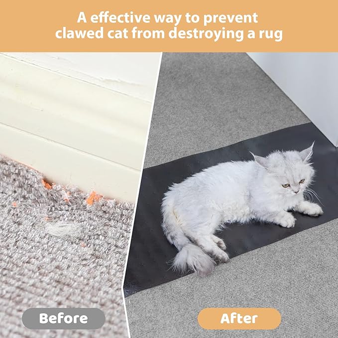 Carpet Protector for Pets Cat Carpet Protector for Doorway, Anti Scratch Under Door Cat Scratch Protector Mat, Easy to Cut Plastic Stopper (Black, 3.6FT-2pack)