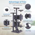 FDW | 54" Cat Tree Tower | Ashy | Multi-Level Indoor Activity Center with Sisal Scratching Posts, Condos, Plush Perches, Hanging Cat Toys | Sturdy, Easy to Assemble | for Kittens & Adult Cats