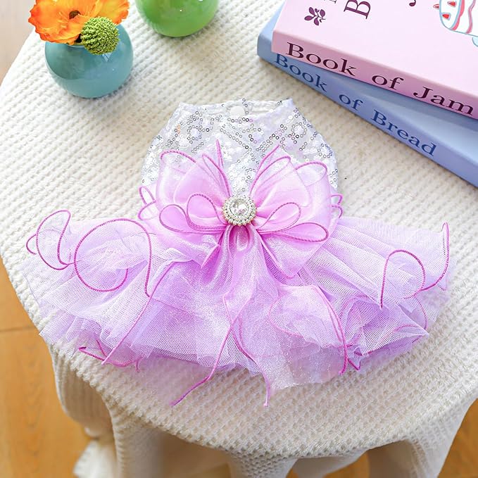 Furbabycare® Elegant Sweet Puppy Dog Blingbling Princess Skirt Pet Dog Lace Cake Camisole Tutu Dress A-Purple Small