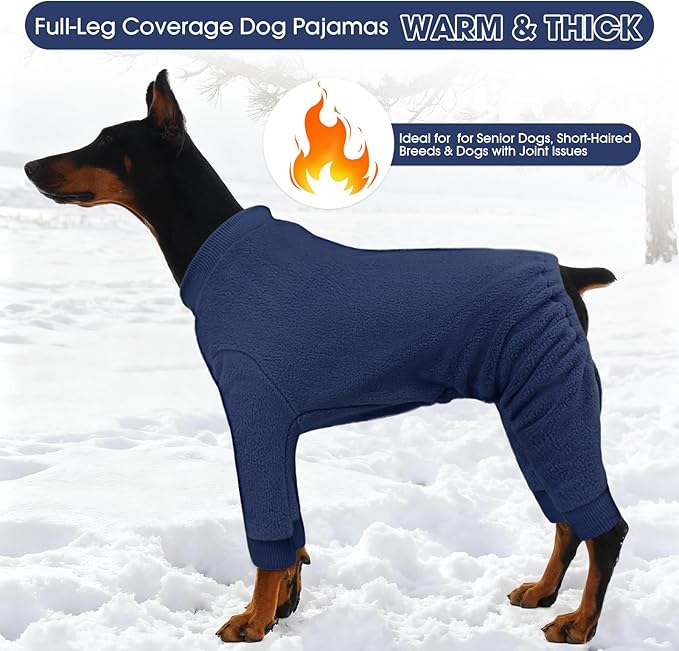 IECOii Fleece Dog Cold Weaher Coats, Warm Long Sleeve Sweaters for Dogs Boy, Pajamas Large Sized Dogs, Comfortable Stretchy Jammies for Indoor Outdoor, Machine Washable,Navy Blue, Size XXL
