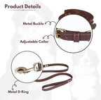 Lightnpro Genuine Leather Dog Collar & Leash Set - Adjustable 24" Collar with Metal Buckle + Durable Lead - Premium Walking & Training Gear for Large Breeds (German Shepherd, Bernese, St. Bernard)