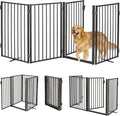 Metal Freestanding Dog Gates with Door for Outdoor Indoor,80'' Extra Wide 36'' Tall Free Standing Dog Gate for Doorways,Large Openings,Deck,Yard,Porch,Foldable Safety Pet Fence(Black,4 Panels)