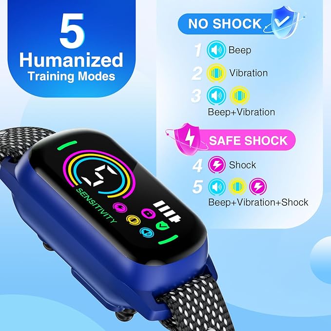 Bark Collar, 2 Pack Dog Bark Collar for Large Medium Small Dogs, Rechargeable Dog Bark Deterrent Devices, Smart Training Collar with Beep Vibration, Anti Barking Device for Dogs (Blue)