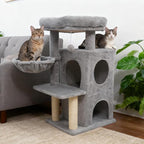 Tangkula Cat Tree Tower, 33.5 Inch Cute Cat Tower with 2-Tier Large Condo, Sisal Scratching Posts, Padded Top Perch, Dangling Toy, Rotatable Cozy Basket, Cat Climbing Furniture (Light Gray)