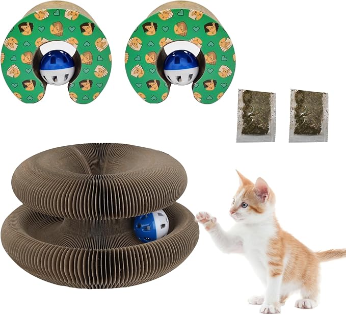 2 Pack Magic Organ Cat Scratching Board, Cat Accordion Scratching Post with Bell for Kitten Cats Interactive Kitten Fun Intelligence Physical Exercise Educational