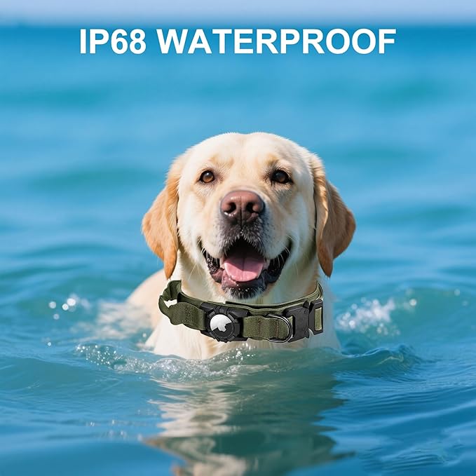 Tactical AirTag Dog Collar Leash Set - Heavy Duty, Adjustable GPS Collar Compatible with Apple AirTag, with Holder & Control Handle for Medium/Large Dogs [ Green, M ]