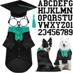 5 Pcs Dog Graduation Costume Set Include 2026 Pet Graduation Gown with Stole Puppy Grad Cap Lensless Glasses DIY Letter Stickers for Dogs Cats Holiday Costume Accessory(Black Green,XL)