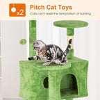 Cat Tree 69.3 inches Cat Tower for Indoor Cats Cat House with Replaceable and Removable Dangling Ball Cat Trees and Towers with Funny Toys, Green