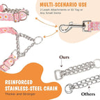 Stainless Steel Chain Martingale Dog Collar, No Pull Slip Cinch Choker Choke Collar Training Escape Proof Heavy Duty Dog Collar for Medium Large XL Pet Dogs, Pink Daisy L