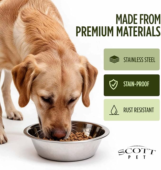 Scott Pet Bowl, Stainless Steel Pet Water and Food Bowl, 3 Quarts (9.81 x 9.81 x 3.25 Inches, 0.42 lbs), Dishwasher Safe, Rust Resistant, Silver