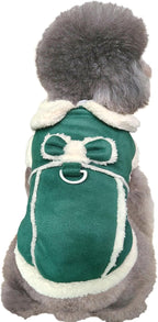 Jecikelon Bowtie Dog Cold Weather Coat Fleece Lining Warm Pet Puppy Turtleneck Dogs Winter Clothes for Small Dogs with D-Ring (Green, X-Large)