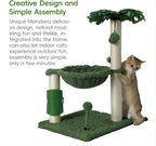 MECOOL Small Cat Tree Tower Scratching Post with Hammock for Indoor Kittens and Small Cats up to 7lb,Self-Massage Bursh Hanging Ball Toys,Monstera deliciosa Green