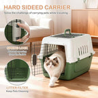 MoNiBloom 22-Inch Dog Crate Plastic 2-Door Top Loading Cat Carrier, Hard-Sided Dog Travel Carrier for Small Dogs and Cats, Ventilation and Security Lock Design for Pets up to 22 lbs (Green)