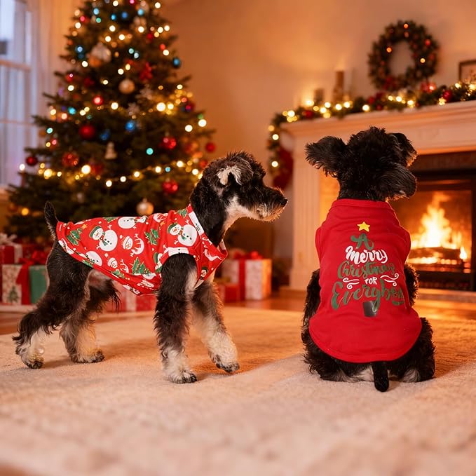 KOOLTAIL Christmas Shirts Clothes-2 Pack Dog Sleeveless Vest with Cute Printing, Soft Stretchy Breathable Cotton Pet T Shirt Apparel for Extra Small Medium Girl&Boy Dogs Puppy Cats