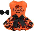 CuteBone Halloween Dog Dresses Velvet Holiday Small Dogs Clothes Onesie Pet Apparel Girl Puppy Skirt with Bow Hair Rope CVA57L-D