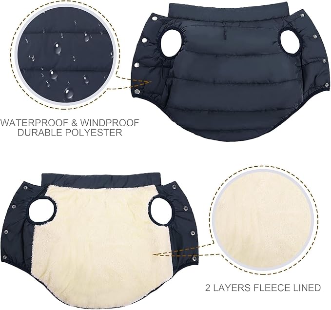 ASENKU Dog Winter Coat - Waterproof Windproof Dog Jacket, Warm Snowproof Doggie Puffer Vest for Cold Weather, Lightweight Snow Coats for Small Medium Large Dogs (S, Blue)