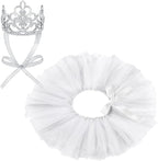 2 Pcs Dog Crown Headband Dog Tutu Dress Set Crystal Rhinestone Tiara Crown Tutu Skirt Pet Dress Costume for Puppy Birthday Party Wedding Photo Prop Costume(Small,White)
