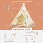 Large Cat & Small Dog Teepee Tent House (Int 26x26x26in/Ext 30x30x33in) for Ragdoll Cat, Mini Schnauzer, Welsh Corgi, Small French Bulldog, Cotton Canvas & Stable Frame