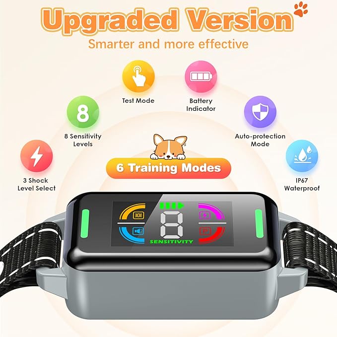 Dog Bark Collar for Large Medium Small Dogs, Smart Automatic Anti Barking Device with 8 Sensitivity & Training Modes Beep Vibration, Rechargeable IP67 Waterproof No Bark Collars for Dogs, Easily Use