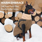Queenmore Dog Jackets for Medium Dogs, Dog Coat with Harness Built in, Waterproof Pet Winter Coat with Zipper On Back Doggy Snowsuits Warm Soft Pet Jacket for French Bulldog, Poodle, Corgi, Brown M