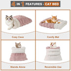 4 in 1 Self Warming Burrow Cat Bed, Pet Hideway Sleeping Cuddle Cave (Pink)