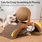 Cat Scratching Ball on Stand, Solid Wood Slanted Cat Scratching Board Design, 2-in-1 Interactive Cat Scratcher Toy with Arch Bridge and 360° Rotating Natural Sisal Ball for Indoor Cat Kittens (S)
