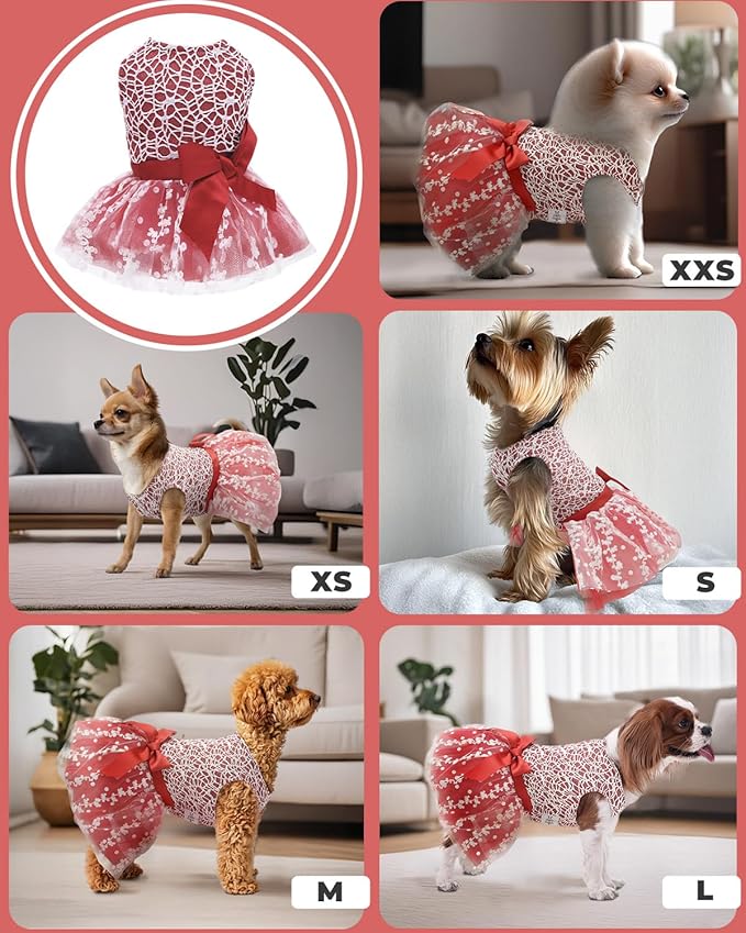 CuteBone Dog Christmas Dress Girl Puppy Birthday Skirt Tutu Cat Wedding Outfit Pet Party Clothes for Small Dogs Costume DD09XS