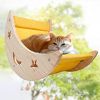 Cat Hammock Moon Bed Window Mounted Hammock Strong Suction Cup Shelves and Perches Solid Wood Furniture Platforms Beds Hanging for Cats and Kitty Easy Installation Single Moon