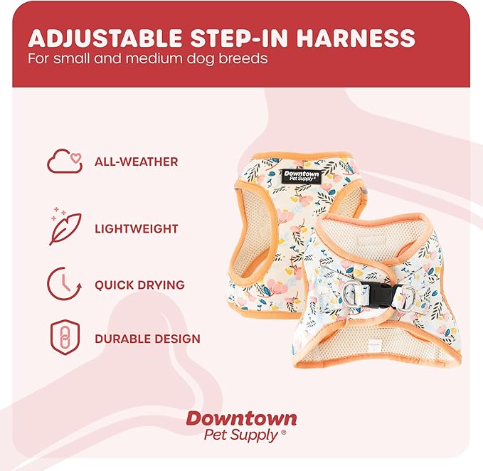 Downtown Pet Supply Step-in Dog Harness – No Pull, Adjustable Padded Mesh with Reflective Trim, Secure Buckle Strap – Comfortable & Breathable Small Dog Harness, Medium, Pineapple
