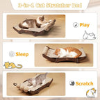 Extra-Larger Sisal Cat Scratcher Bed with Ball, 3-in-1 Cat Scratching Pad with Hammock, Natural Sisal with Solid Wood Frame Cat Scratch Post for Indoor Cats Lounger & Sleep & Scratch (Walnut)