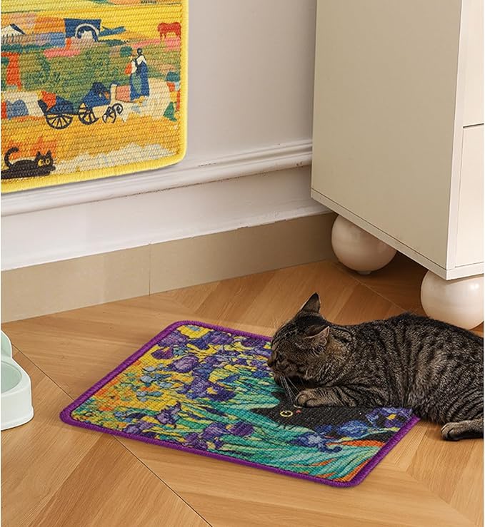 Cat Nail File Scratching Board, Natural Art Cat Scratcher, Wall-Mounted, Corner-Mounted, or Floor-Mounted, 15" x 12" Sisal Mat for Nail Trimming and Furniture Protection (Yellow Harvest)