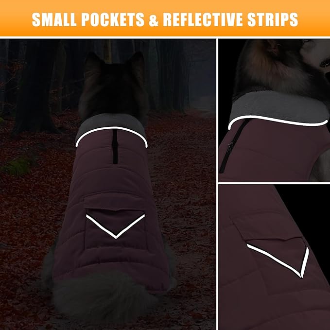 iBuddy Dog Winter Coat for Extra Large Dogs, Easy on 3XL Dog Snow Jacket Velcro Waterproof Pet Puffer Clothes with Harness Hole Adjustable Reflective Quilted Pet Cold Weather Vest for Girl Female