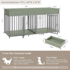 HOSTACK Double Dog Crates Furniture, 71" Wide Indoor Dog Kennel with 3 Drawers, Farmhouse Dog Cage for 2 Large/Medium Dogs, Heavy Duty Dog Crate with Removable Room Divider, Wooden Pet House, Green