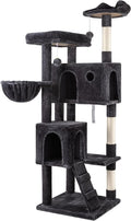 WEEWAY 63in Cat Tree Tower for Indoor Cats, Multi-Level Activity Center with Unique Feline Ear-Style Perch, 2 Cozy Condos, Climbing Ladder, Sisal Scratching Posts, Hanging Balls, Dark Grey