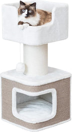 TRIXIE Ava Cat Tree with Condo, Cozy Top Platform with Removable Cushion, Dangling Cat Toy