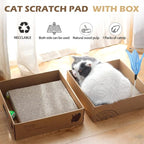 Cat Scratcher Box with 3 PCS Scratching Pads, Reversible Corrugated Cardboard Lounge Bed with Feather Toy and Balls Recyclable Cat Scratcher Cardboard for Indoor Cats